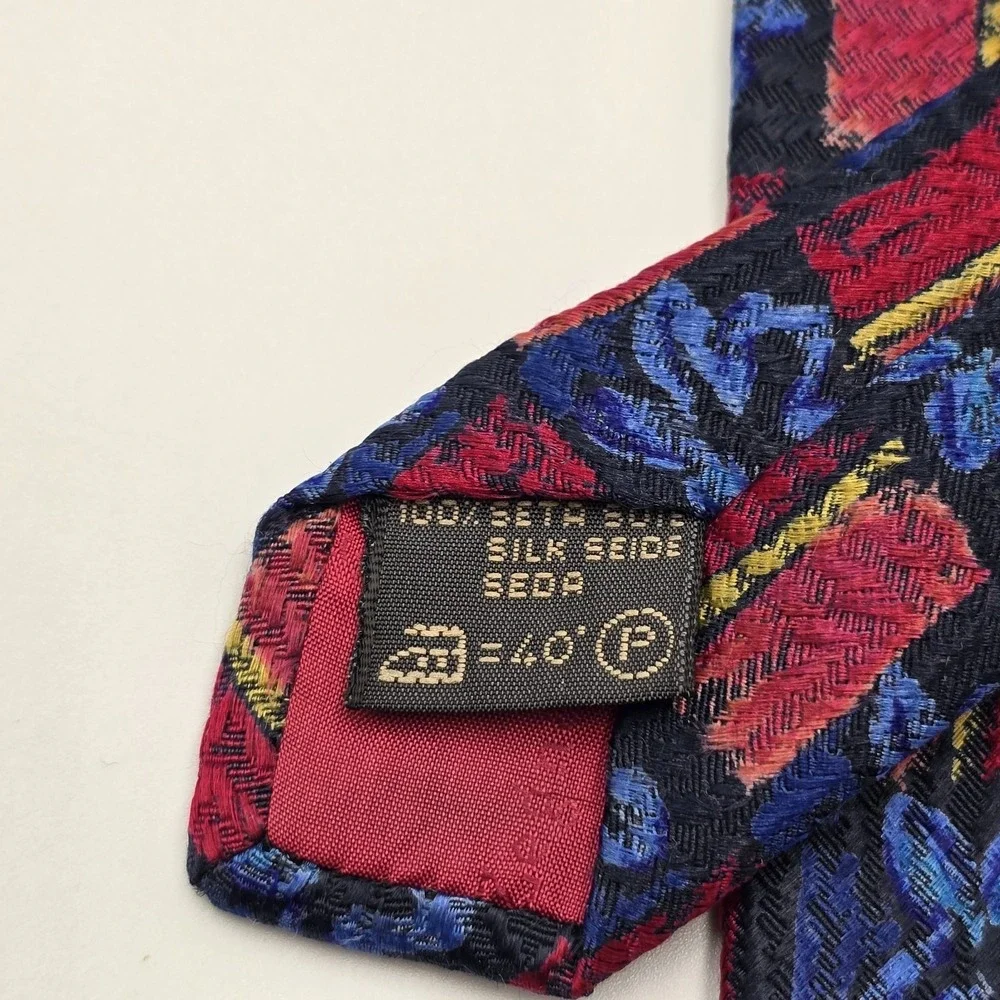 Ermenegildo Zegna‎ Geometric Red Gold 100% Silk Italy Mens Neck Tie